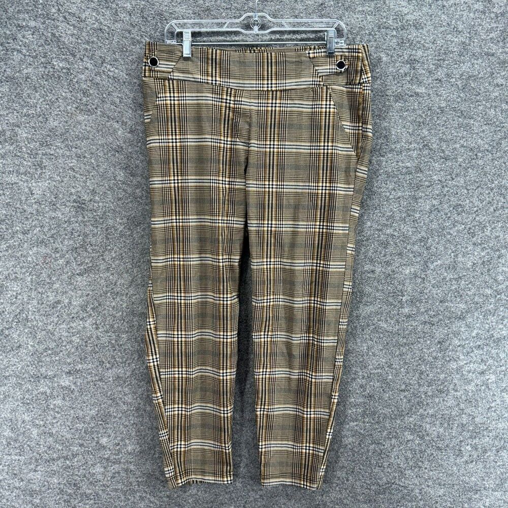 Soho Pants Women L Large Gray Plaid Mid Rise Chino Flat Front Skinny Rayon